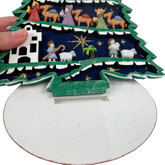 Handmade Wooden Felt Christmas Tree 11.5 H Nativity Buttons Holiday Gift… - Picture 3 of 12
